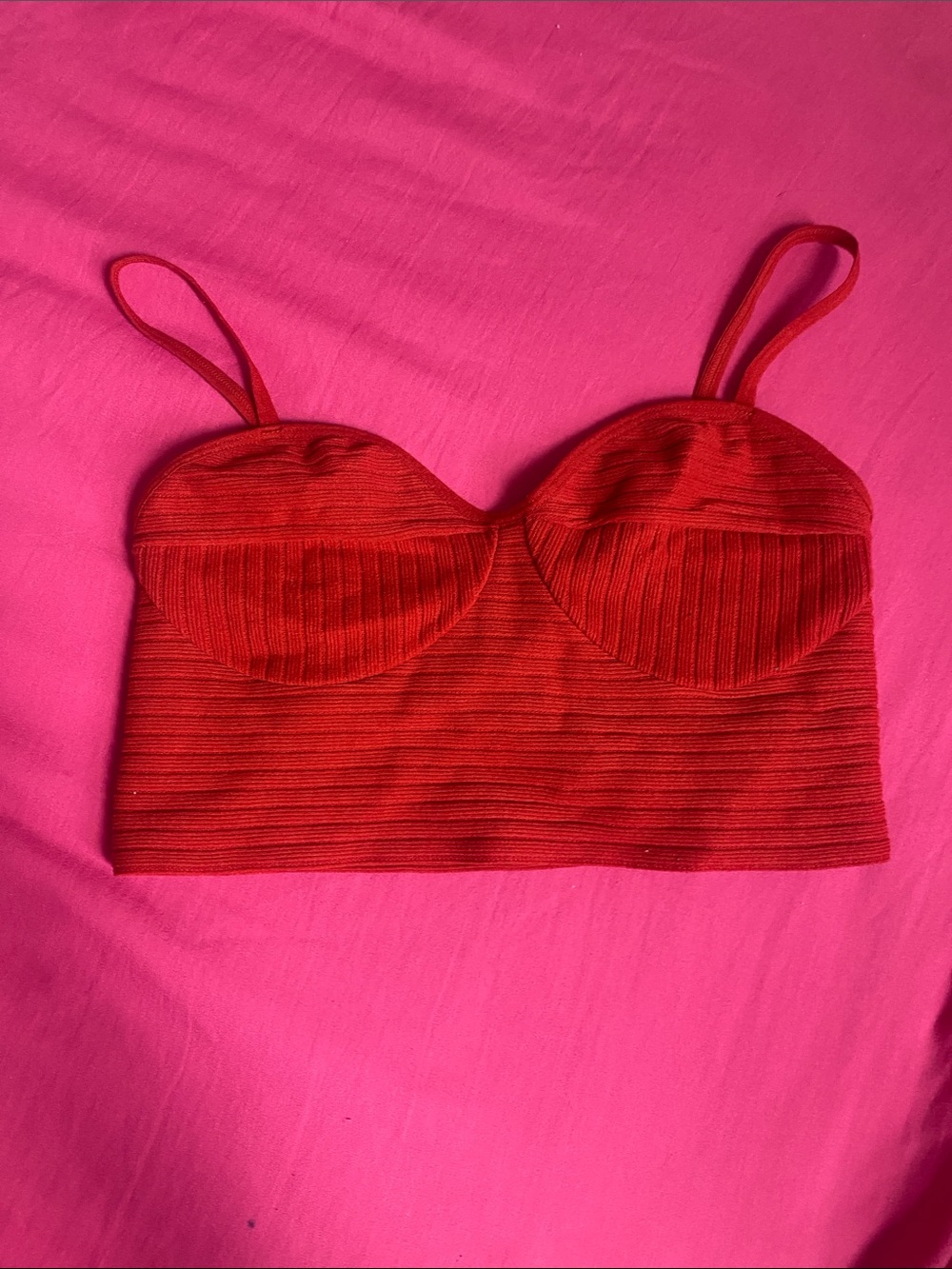 Garage Red Ribbed Bustier Crop Top